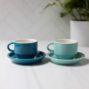 Set of 2 Sweese blue aqua cup saucer espresso cappuccino demitasse small ceramic